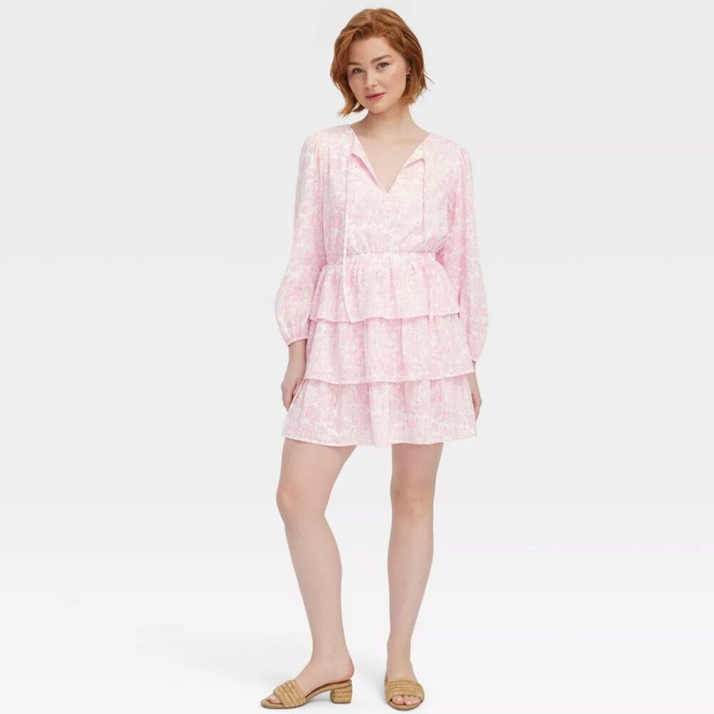 Roller Rabbit x Target - Women's Long Sleeve Floral Tiered Mini A-Line Dress - L